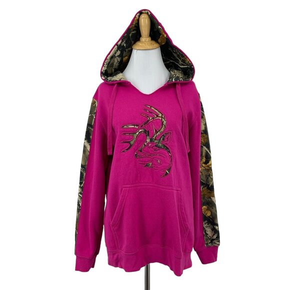 Legendary Whitetails Hoodie Womens M Medium Pink Camo Contrast Fleece Sweatshirt - Picture 1 of 14